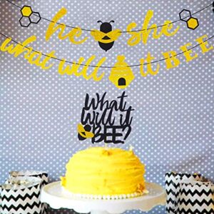 He or She What Will It Bee Banner Gender Reveal Garland with Bee and Beehive Baby Shower Glitter Party Favor Supplies Decorations