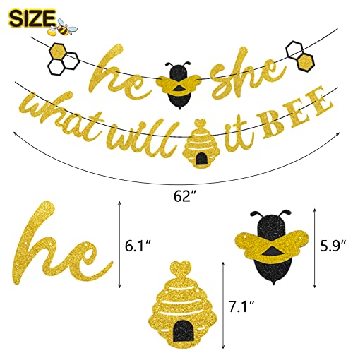 He or She What Will It Bee Banner Gender Reveal Garland with Bee and Beehive Baby Shower Glitter Party Favor Supplies Decorations