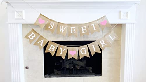 Shimmer Anna Shine Sweet Baby Girl Burlap Banner for Baby Shower Decorations and Gender Reveal Party (Light Pink Hearts)