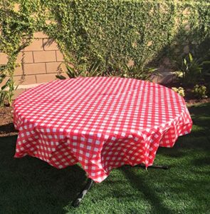 oojami pack of 4 plastic red and white checkered plastic disposable table cloths for parties 4 pack – picnic table covers (78″ round)