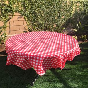 Oojami Pack of 4 Plastic Red and White Checkered Plastic Disposable Table Cloths for Parties 4 Pack - Picnic Table Covers (78" Round)