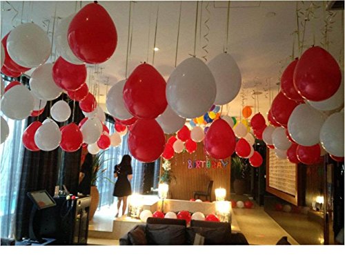 100 Premium Quality Balloons: 12 inch Red and White Latex Balloons/Wedding/Birthday Party Decorations and Events Christmas Party and etc.