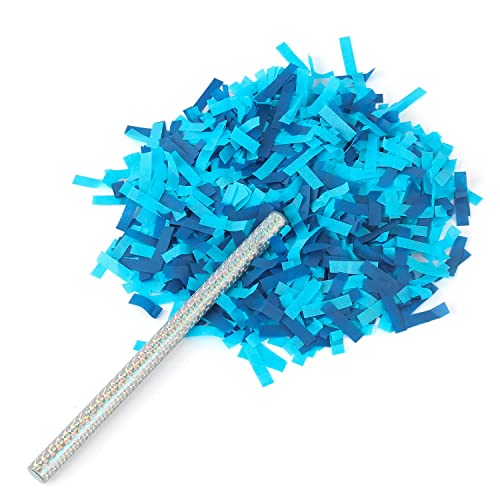 Battife 6Pack Gender Reveal Confetti Wands, Blue Confetti Shoot Poppers, Tissue Paper Confetti Flick Flutter Sticks for Boy Baby Born Shower Party Decorations Supplies - Blue 14inch