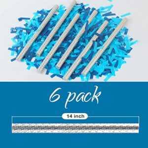 Battife 6Pack Gender Reveal Confetti Wands, Blue Confetti Shoot Poppers, Tissue Paper Confetti Flick Flutter Sticks for Boy Baby Born Shower Party Decorations Supplies - Blue 14inch