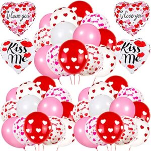 valentines day decorations, 64pcs pink white heart print balloons heart confetti balloons foil balloons for valentines day proposal engagement wedding party decorations
