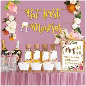 mordun mimosa bar sign banner tags – gold floral decorations for bridal shower bubbly bar champagne baby shower wedding birthday party graduation fiesta