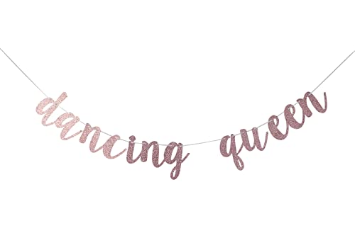 Swdthnh Dancing Queen Banner - Yas Kween Bunting Sign - Lady Club Decor - Women Empowerment - Birthday Bachelorette Bridal Shower Engagement Party Decors, Rose Gold Glitter