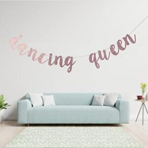 Swdthnh Dancing Queen Banner - Yas Kween Bunting Sign - Lady Club Decor - Women Empowerment - Birthday Bachelorette Bridal Shower Engagement Party Decors, Rose Gold Glitter