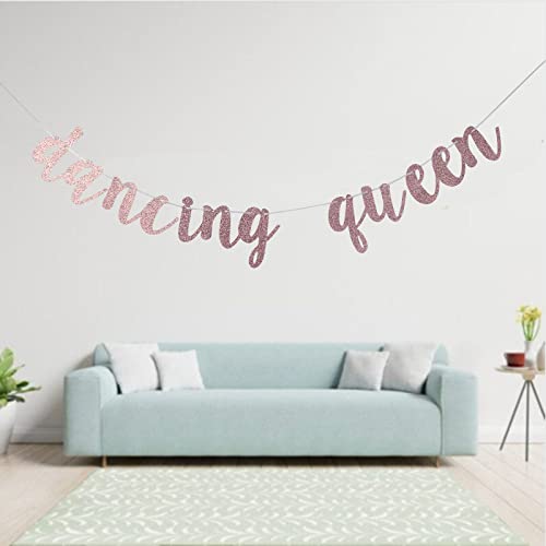 Swdthnh Dancing Queen Banner - Yas Kween Bunting Sign - Lady Club Decor - Women Empowerment - Birthday Bachelorette Bridal Shower Engagement Party Decors, Rose Gold Glitter