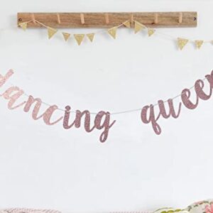 Swdthnh Dancing Queen Banner - Yas Kween Bunting Sign - Lady Club Decor - Women Empowerment - Birthday Bachelorette Bridal Shower Engagement Party Decors, Rose Gold Glitter