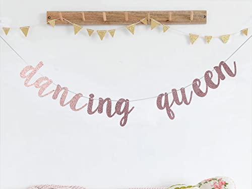 Swdthnh Dancing Queen Banner - Yas Kween Bunting Sign - Lady Club Decor - Women Empowerment - Birthday Bachelorette Bridal Shower Engagement Party Decors, Rose Gold Glitter