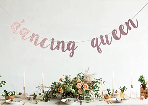 Swdthnh Dancing Queen Banner - Yas Kween Bunting Sign - Lady Club Decor - Women Empowerment - Birthday Bachelorette Bridal Shower Engagement Party Decors, Rose Gold Glitter