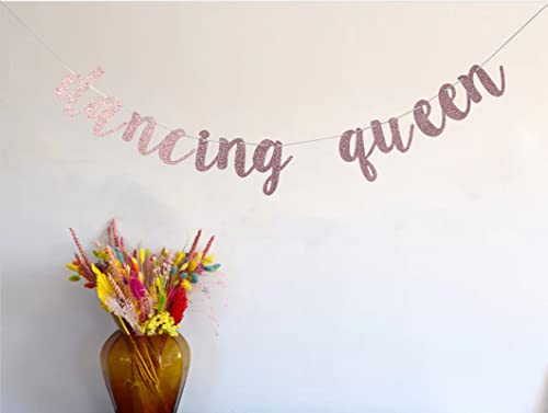 Swdthnh Dancing Queen Banner - Yas Kween Bunting Sign - Lady Club Decor - Women Empowerment - Birthday Bachelorette Bridal Shower Engagement Party Decors, Rose Gold Glitter