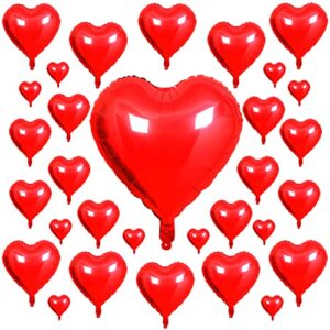 songjum 31pcs valentines day heart foil balloons red heart foil balloons with 32 inch large red heart balloon for valentines day romantic decorations engagement wedding anniversary brithday supplies