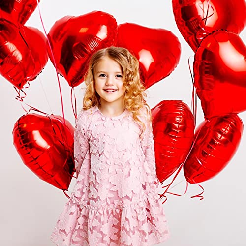 Songjum 31PCS Valentines Day Heart Foil Balloons Red Heart Foil Balloons with 32 Inch Large Red Heart Balloon for Valentines Day Romantic Decorations Engagement Wedding Anniversary Brithday Supplies