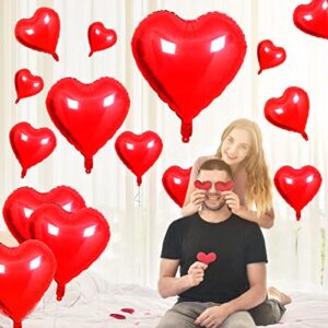 Songjum 31PCS Valentines Day Heart Foil Balloons Red Heart Foil Balloons with 32 Inch Large Red Heart Balloon for Valentines Day Romantic Decorations Engagement Wedding Anniversary Brithday Supplies