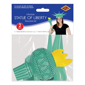 Beistle 22.25" & 17.5" Inflatable Adult Statue Of Liberty Costume Crown And Torch, Patriotic Party Accessories, Green/Yellow/Black