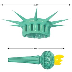 Beistle 22.25" & 17.5" Inflatable Adult Statue Of Liberty Costume Crown And Torch, Patriotic Party Accessories, Green/Yellow/Black