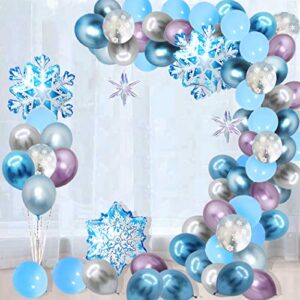 Finypa Snowflake Balloon Garland Arch kit 90pcs Snowflake Balloons for Winter Wonderland, Holiday, Christmas, Baby Shower, Snow Princess Birthday Party Decorations Garland Balloon with Purple White