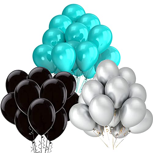 Teal Turquoise Balloons Turquoise Black Silver Graduation Decorations 2023/Turquoise Black Birthday Decorations for Women 30pcs Teal Black Bridal Shower Decorations/Wedding/Breakfast Birthday