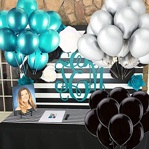 Teal Turquoise Balloons Turquoise Black Silver Graduation Decorations 2023/Turquoise Black Birthday Decorations for Women 30pcs Teal Black Bridal Shower Decorations/Wedding/Breakfast Birthday