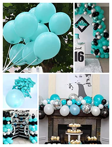 Teal Turquoise Balloons Turquoise Black Silver Graduation Decorations 2023/Turquoise Black Birthday Decorations for Women 30pcs Teal Black Bridal Shower Decorations/Wedding/Breakfast Birthday