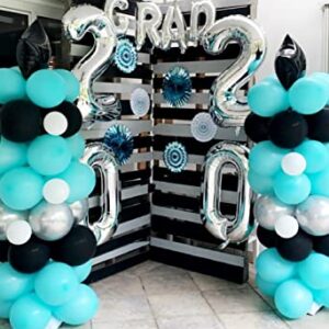 Teal Turquoise Balloons Turquoise Black Silver Graduation Decorations 2023/Turquoise Black Birthday Decorations for Women 30pcs Teal Black Bridal Shower Decorations/Wedding/Breakfast Birthday