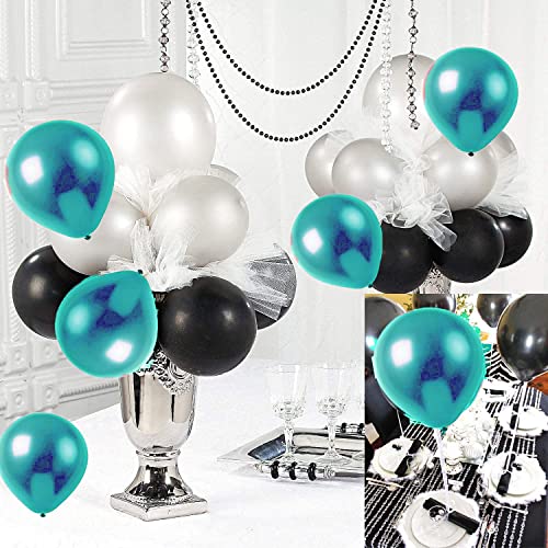 Teal Turquoise Balloons Turquoise Black Silver Graduation Decorations 2023/Turquoise Black Birthday Decorations for Women 30pcs Teal Black Bridal Shower Decorations/Wedding/Breakfast Birthday