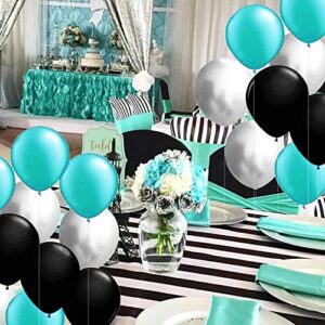 Teal Turquoise Balloons Turquoise Black Silver Graduation Decorations 2023/Turquoise Black Birthday Decorations for Women 30pcs Teal Black Bridal Shower Decorations/Wedding/Breakfast Birthday