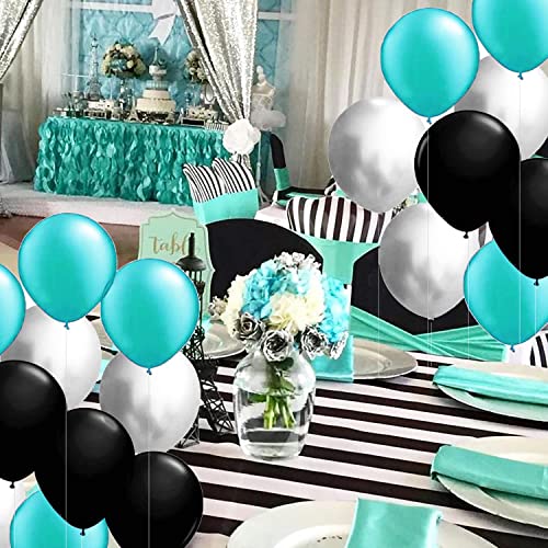 Teal Turquoise Balloons Turquoise Black Silver Graduation Decorations 2023/Turquoise Black Birthday Decorations for Women 30pcs Teal Black Bridal Shower Decorations/Wedding/Breakfast Birthday