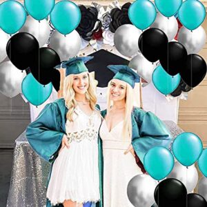 Teal Turquoise Balloons Turquoise Black Silver Graduation Decorations 2023/Turquoise Black Birthday Decorations for Women 30pcs Teal Black Bridal Shower Decorations/Wedding/Breakfast Birthday