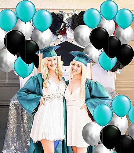 Teal Turquoise Balloons Turquoise Black Silver Graduation Decorations 2023/Turquoise Black Birthday Decorations for Women 30pcs Teal Black Bridal Shower Decorations/Wedding/Breakfast Birthday