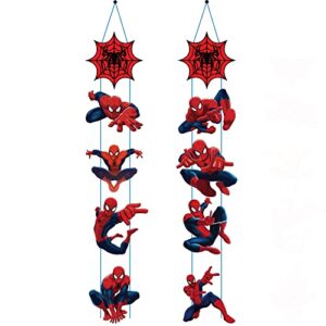 spider door sign banner , hanging flags for outdoor indoor home wall decor, superhero themed birthday party banner party decorations supplies (10 packs)