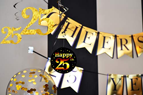 25th Birthday Party Decorations and Anniversary Pack - Cheers to 25 Years Banner, Balloons, Swirls and Confetti Party Supplies