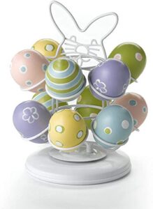nifty easter egg carousel – white powder coat finish, spins 360-degrees, kitchen centerpiece display stand, decorative egg holder, lazy susan platform