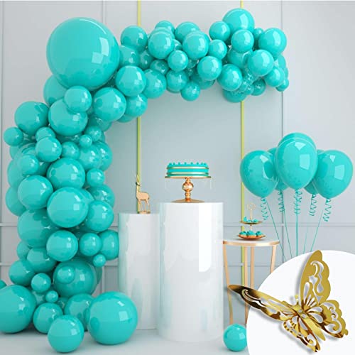 Visondeco Teal Balloons 94pcs Teal Balloon Garland Kit With Gold Butterflies 5 Inch 12 Inch 0053