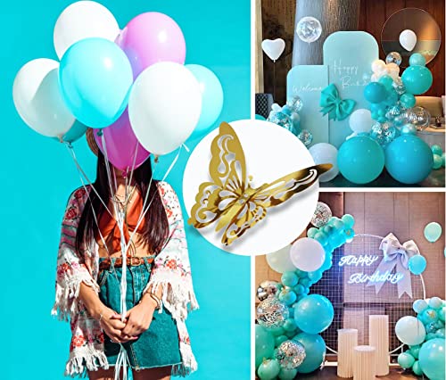 Visondeco Teal Balloons - 94pcs Teal Balloon Garland Kit with Gold Butterflies, 5 Inch 12 Inch 18 Inch Teal Balloon Arch Kit Turquoise Balloons