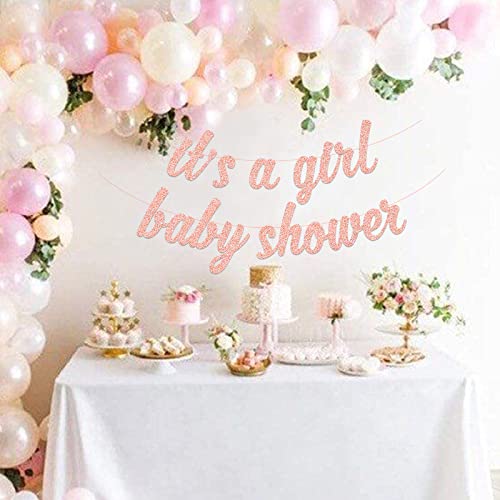 Baby Shower Decorations for Girl - Rose Gold It’s a Girl , Baby Shower Banner and Gifts Banner for Baby Girl Shower Party Kit Supplies Decorations decor