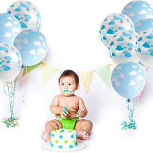 50PCS Cloud Latex Balloons Decorative Balloons Blue and Transparent Cloud Print Balloons for Baby Shower Boys Girls Birthday Party Supplies (Blue)