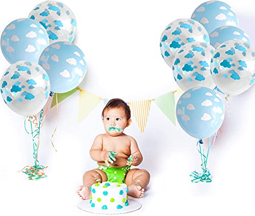 50PCS Cloud Latex Balloons Decorative Balloons Blue and Transparent Cloud Print Balloons for Baby Shower Boys Girls Birthday Party Supplies (Blue)