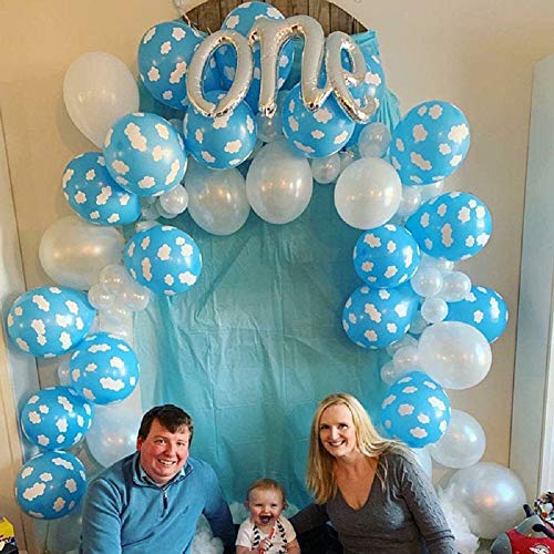 50PCS Cloud Latex Balloons Decorative Balloons Blue and Transparent Cloud Print Balloons for Baby Shower Boys Girls Birthday Party Supplies (Blue)