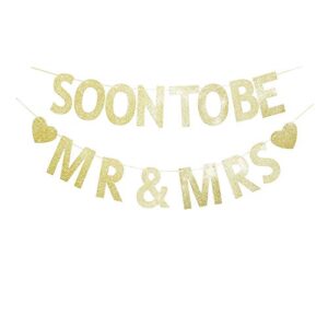 soon to be mr & mrs gold glitter banner sign garland for bridal shower, wedding engagement, bachelorette party decorations