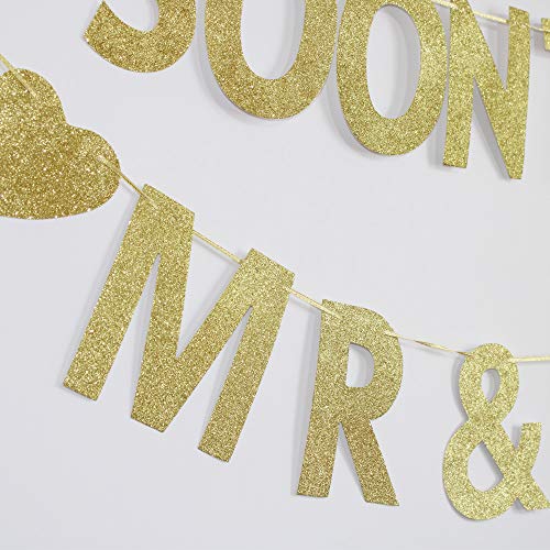 Soon to Be Mr & Mrs Gold Glitter Banner Sign Garland for Bridal Shower, Wedding Engagement, Bachelorette Party Decorations