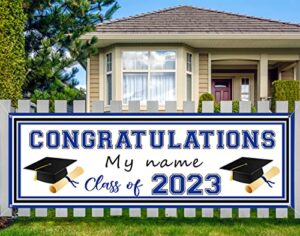 graduation banner 2023 personalized name blue graduation decorations large congratulations banner with a marker pen class of 2023 banner yard sign for graduation party 59×19.7 inch