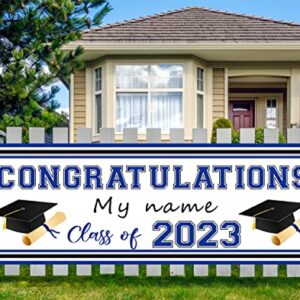 Graduation Banner 2023 Personalized Name Blue Graduation Decorations Large Congratulations Banner With A Marker Pen Class of 2023 Banner Yard Sign for Graduation Party 59x19.7 Inch