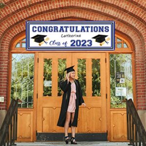 Graduation Banner 2023 Personalized Name Blue Graduation Decorations Large Congratulations Banner With A Marker Pen Class of 2023 Banner Yard Sign for Graduation Party 59x19.7 Inch