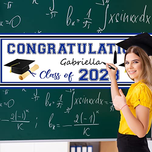 Graduation Banner 2023 Personalized Name Blue Graduation Decorations Large Congratulations Banner With A Marker Pen Class of 2023 Banner Yard Sign for Graduation Party 59x19.7 Inch