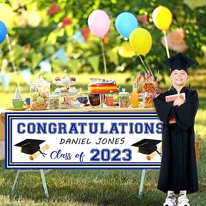 Graduation Banner 2023 Personalized Name Blue Graduation Decorations Large Congratulations Banner With A Marker Pen Class of 2023 Banner Yard Sign for Graduation Party 59x19.7 Inch