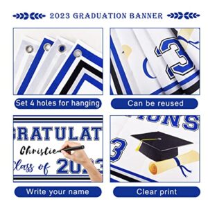 Graduation Banner 2023 Personalized Name Blue Graduation Decorations Large Congratulations Banner With A Marker Pen Class of 2023 Banner Yard Sign for Graduation Party 59x19.7 Inch