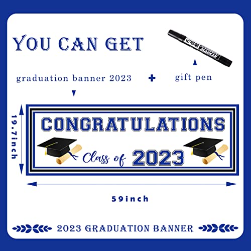 Graduation Banner 2023 Personalized Name Blue Graduation Decorations Large Congratulations Banner With A Marker Pen Class of 2023 Banner Yard Sign for Graduation Party 59x19.7 Inch